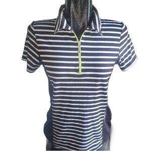 Weekend By Chico's Black and White Striped Polo Top M